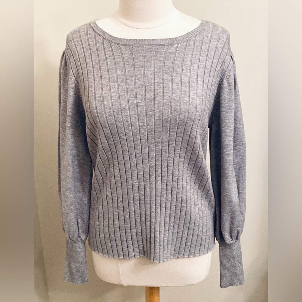 Polagram Grey SZ L Cozy Cottagecore Minimalist Boho Balloon Sleeve Knit Sweater